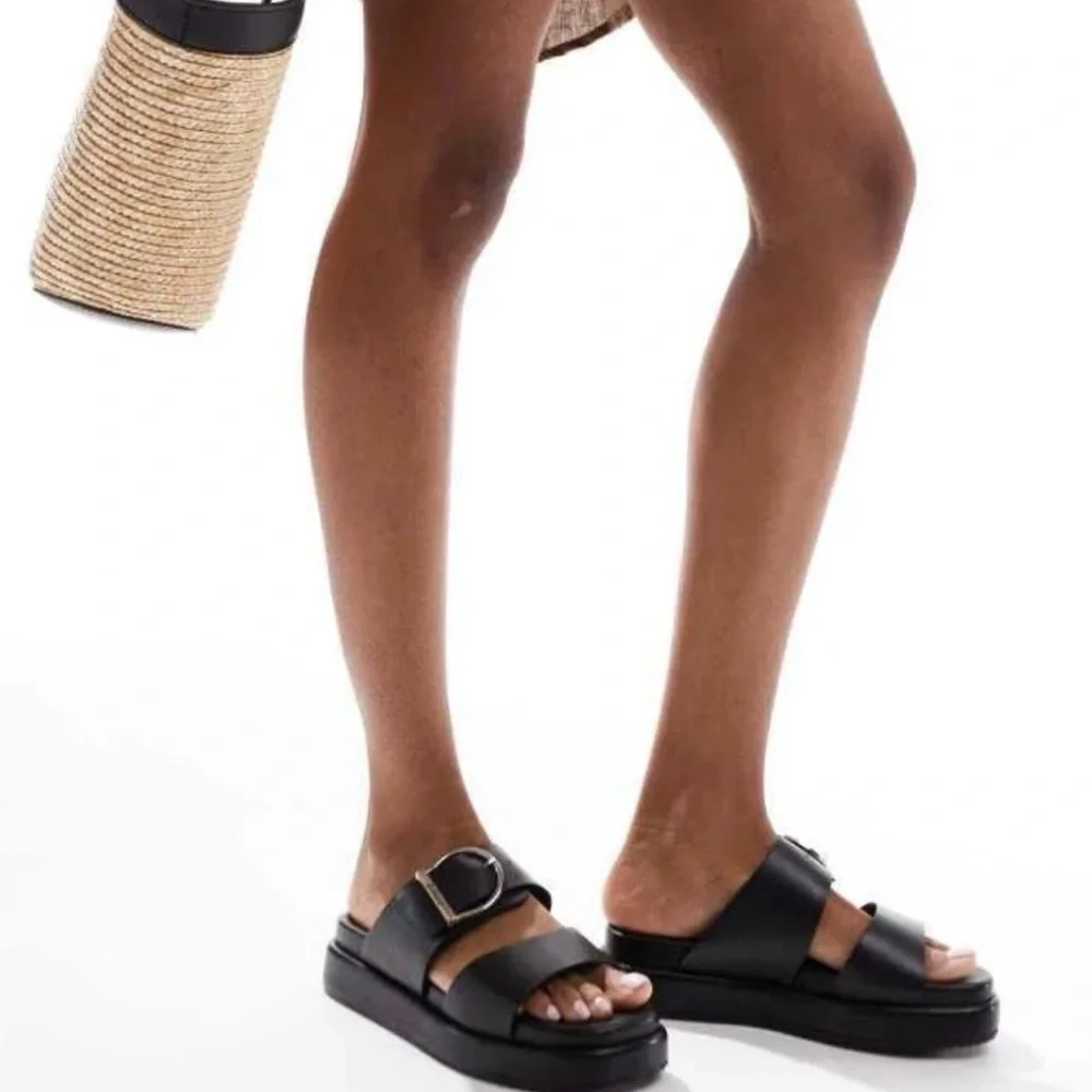 Free People Barbour Adele Sandals Black Platform Slip On Buckle Black - Picture 3 of 10